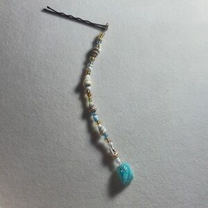 Beaded Hair Pin with Blue Charm